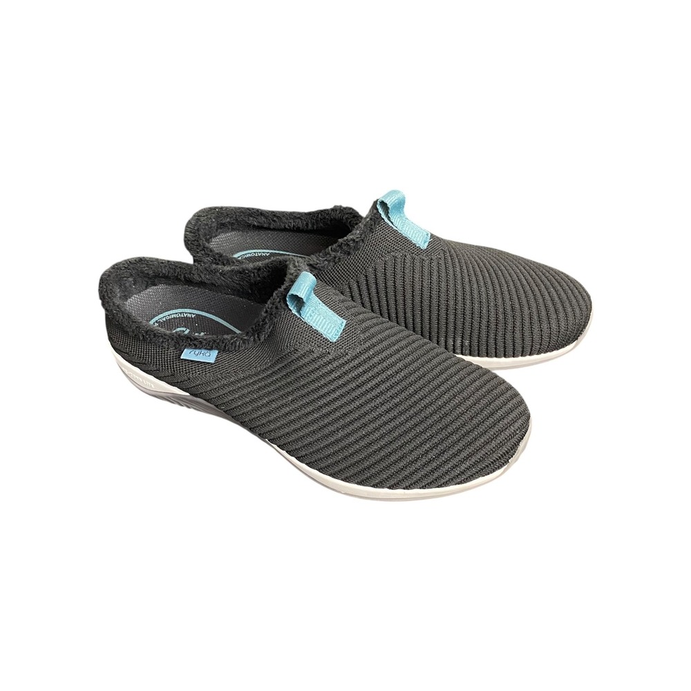 Ryka Womens Black Knit Slip On Sneakers With Faux Fur Lining Size 10